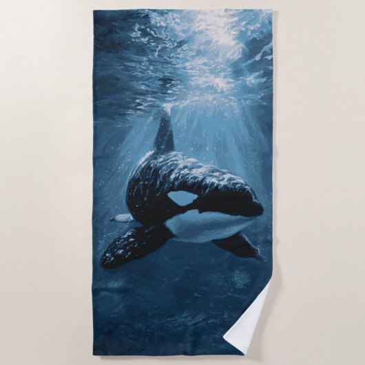 Orka Onderwater Lichtstralen Oceaan Illustratie Strandlaken (Voorkant)