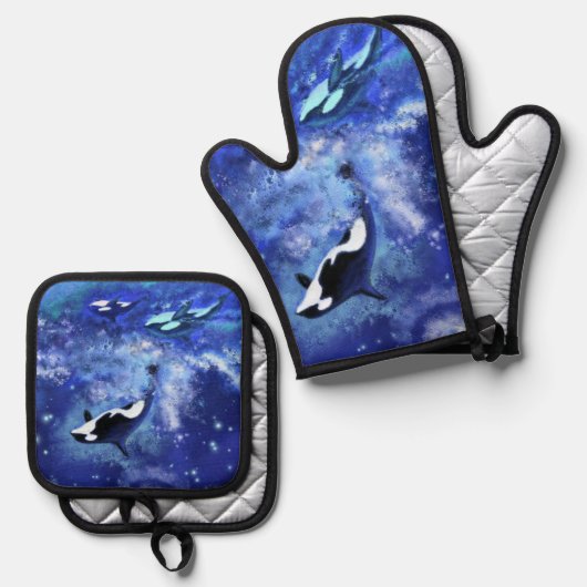Orka orka's Oven Mitt & Pot Holder Set (Voorkant / Achterkant)
