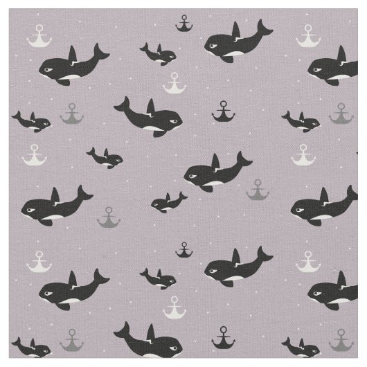 Orka Pattern - Schattigee orka Cartoon Patroon Stof (Close Up)