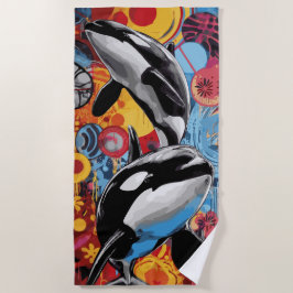 Orka Pop Art Straatstijl Kleurrijk Oceaanontwerp Strandlaken