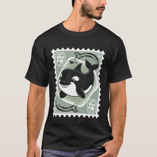 Orka Postzegel Dier Vintage T-shirt (Voorkant)