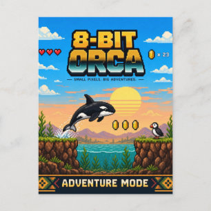 Orka, Retro 8-Bit Pixelkunst Briefkaart