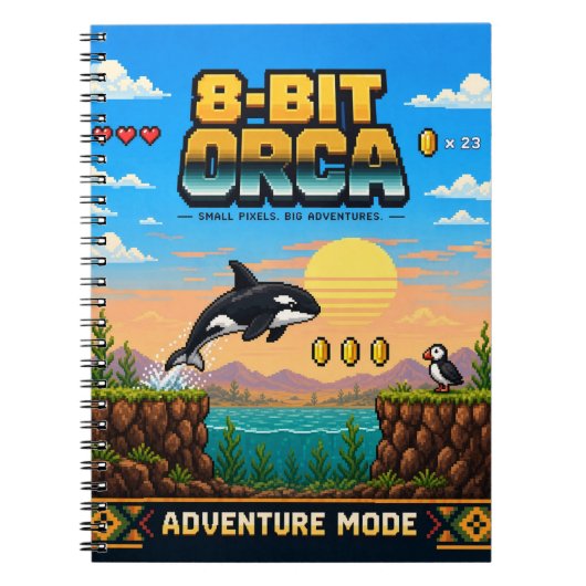 Orka, Retro 8-Bit Pixelkunst Notitieboek (Voorkant)