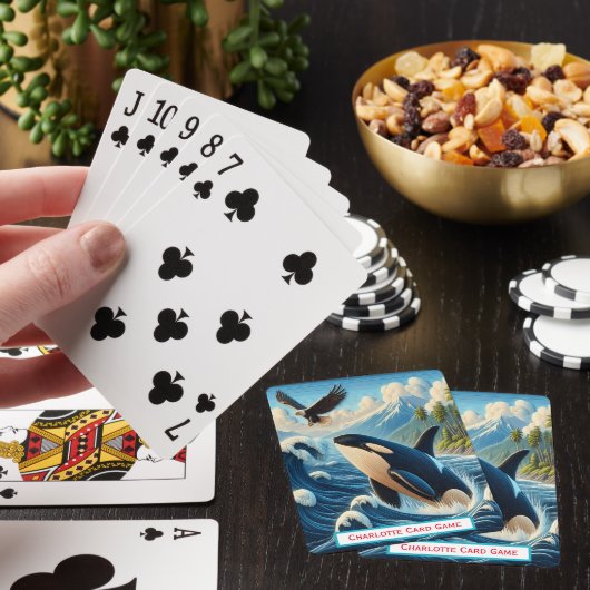 Orka stijgend boven Monogram Go Fish spel spelen Pokerkaarten (Insitu)