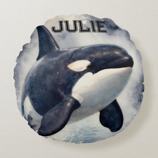 Orka Stormachtige golven, Gepersonaliseerd Rond Kussen (Voorkant)