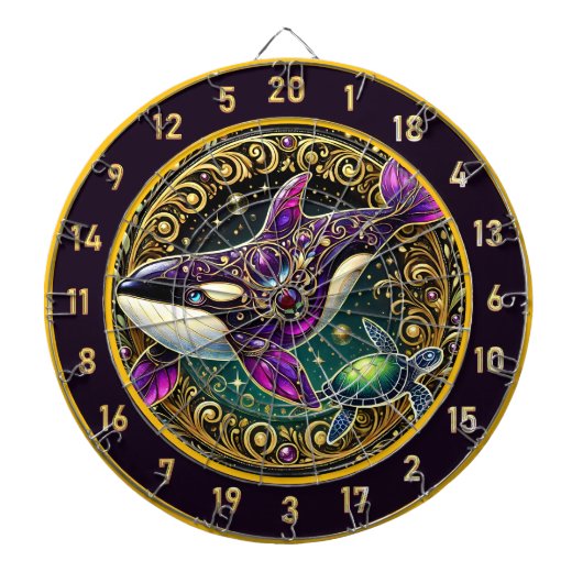 Orka Turtle Circular Rustic Wall Art Dartbord (Voorkant)