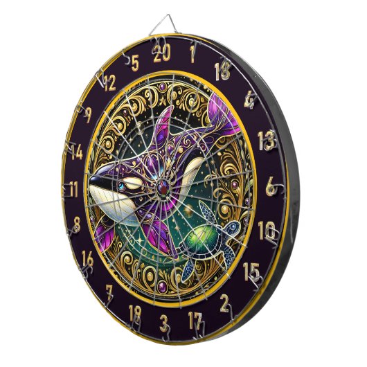 Orka Turtle Circular Rustic Wall Art Dartbord (Voorkant Rechts)