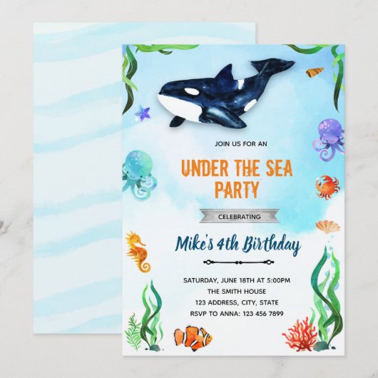 Orka-verjaardag onder zee kaart (Voorkant / Achterkant)