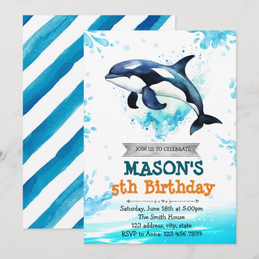 Orka verjaardagsuitnodiging kaart (Voorkant / Achterkant)