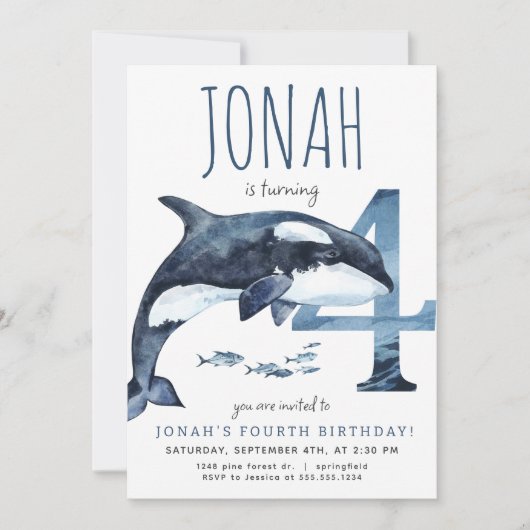 Orka Vierde Verjaardag uitnodiging (Voorkant)