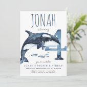 Orka Vierde Verjaardag uitnodiging (Staand voorkant)