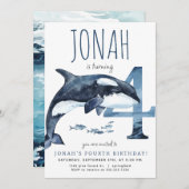 Orka Vierde Verjaardag uitnodiging (Voorkant / Achterkant)