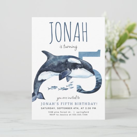 Orka vijfde verjaardag uitnodiging (Staand voorkant)