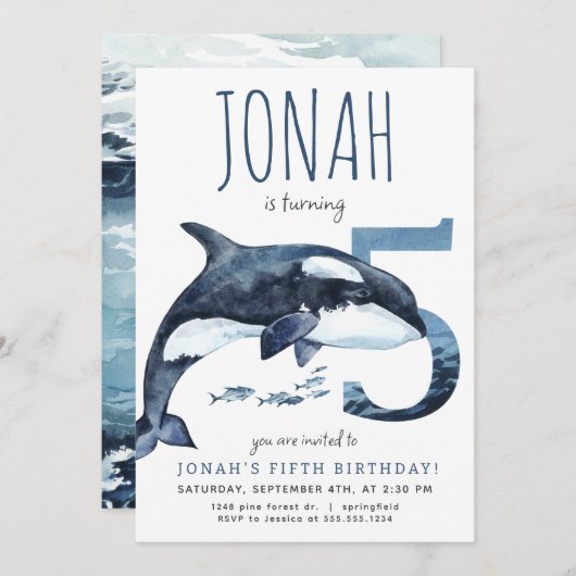 Orka vijfde verjaardag uitnodiging (Voorkant / Achterkant)