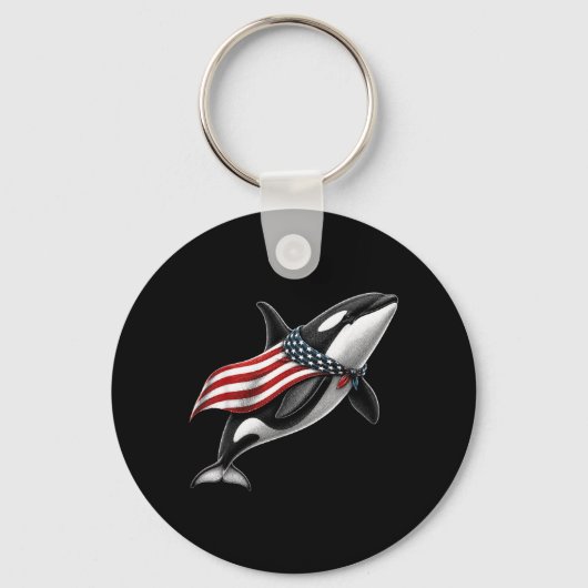 Orka Walvis 4 juli Amerikaanse Vlag Patriottisch Sleutelhanger (Voorkant)