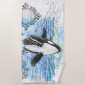Orka walvis breekt oude kaart strandlaken (Voorkant)