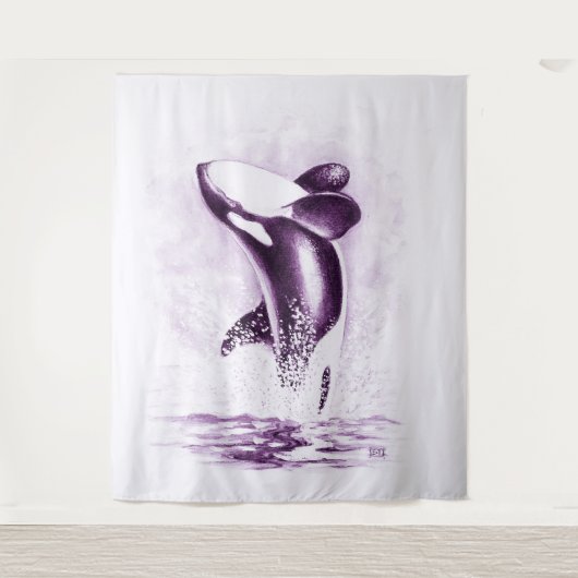Orka walvis breekt Ultra Violet Wandkleed (Voorkant)