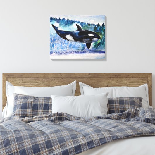 Orka walvis waterverf Canvas (Insitu (Slaapkamer))
