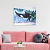 Orka walvis waterverf Canvas (Insitu (Woonkamer))