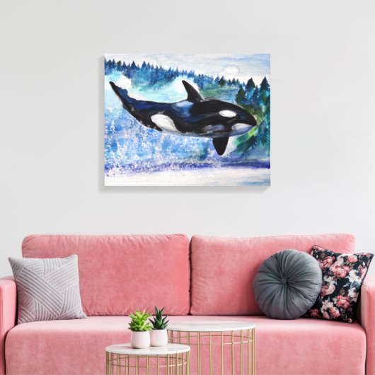 Orka walvis waterverf Canvas (Insitu (Woonkamer))