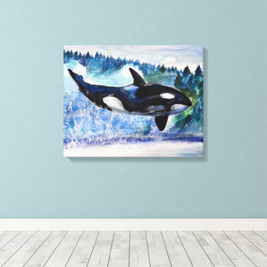 Orka walvis waterverf Canvas (Insitu (Houten vloer))