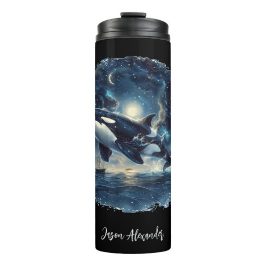 Orka walvis zeilen nautische schip Drink tumbler Thermosbeker (Voorkant)
