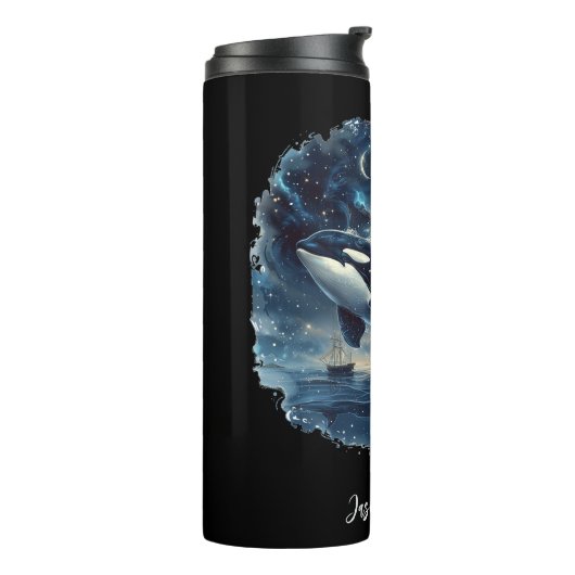 Orka walvis zeilen nautische schip Drink tumbler Thermosbeker (Gedraaid links)
