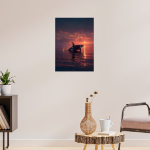 Orka Whale bij zonsondergang - Ocean Wildlife Illu Poster