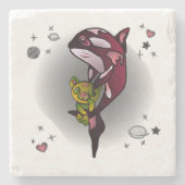 Orka Whale met Teddy Bear in Space Graphic Design Stenen Onderzetter (Voorkant)