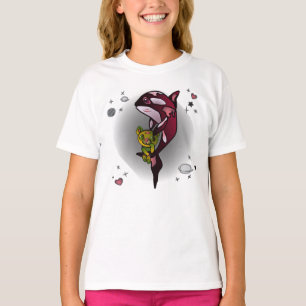 Orka Whale met Teddy Bear in Space Graphic Design T-shirt
