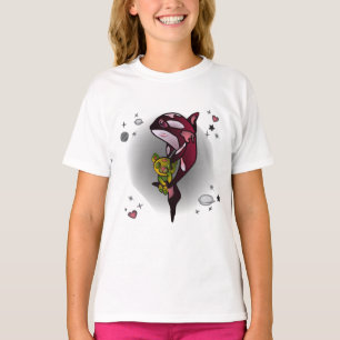 Orka Whale met Teddy Bear in Space Graphic Design T-shirt