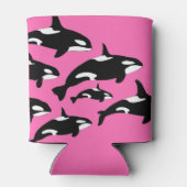 Orka Whale Pattern, Zwart en Wit op Hot Pink Blikjeskoeler (Achterkant)