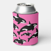 Orka Whale Pattern, Zwart en Wit op Hot Pink Blikjeskoeler (Blikje Achterkant)