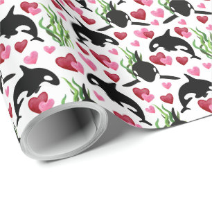orka whale Valentijn wrapping paper Cadeaupapier