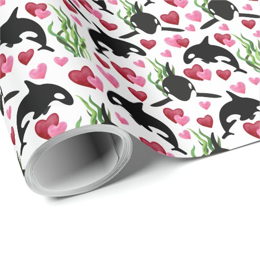 orka whale Valentijn wrapping paper Cadeaupapier (Rol Hoek)