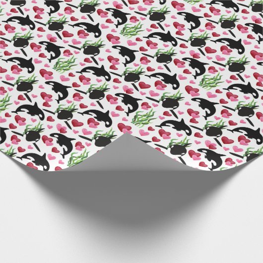 orka whale Valentijn wrapping paper Cadeaupapier (Hoek)