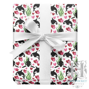 orka whale Valentijn wrapping paper Cadeaupapier