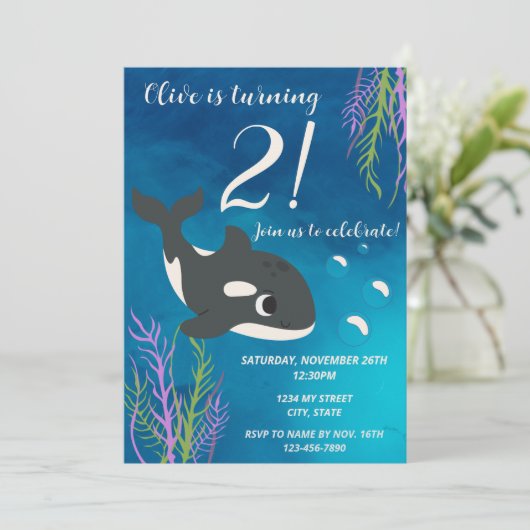 Orka Whale Verjaardag uitnodiging (Staand voorkant)