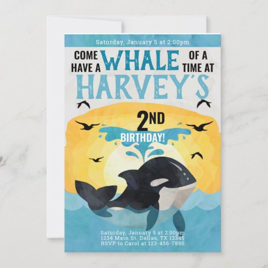 Orka Whale verjaardagsfeest uitnodiging (Voorkant)