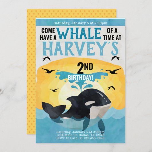 Orka Whale verjaardagsfeest uitnodiging (Voorkant / Achterkant)