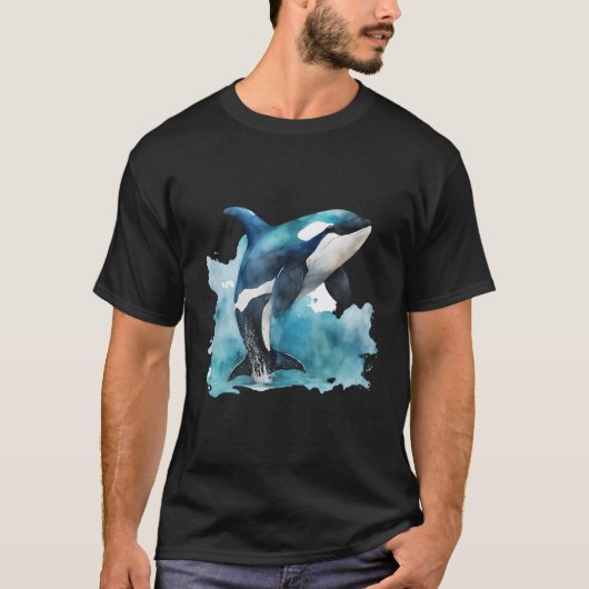 Orka Whale Waterverf Ocean Water Splash T-shirt (Voorkant)