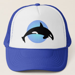 Orka Zwart-wit Silhouet Blauwe Cirkel Trucker Pet