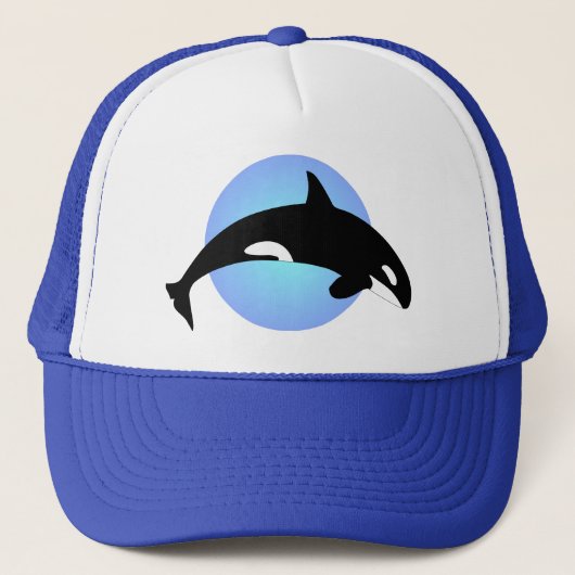 Orka Zwart-wit Silhouet Blauwe Cirkel Trucker Pet (Voorkant)