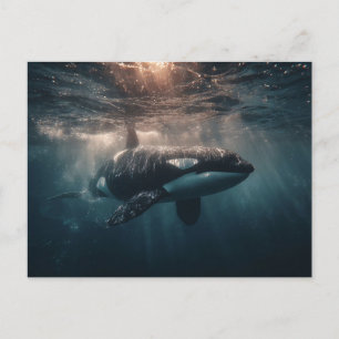 Orka zwemt in diep water briefkaart