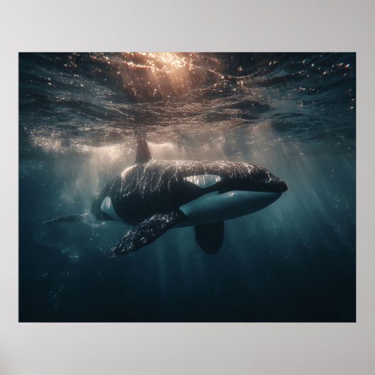 Orka zwemt in diep water poster (Voorkant)
