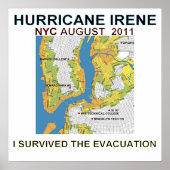Orkaan Irene New York City Evacuation Map Poste Poster (Voorkant)
