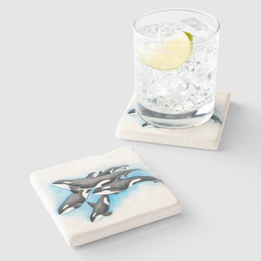 orka's in blauw stenen onderzetter (Zijkant)