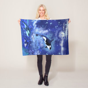 Orka's op Volle Maan - Kunsttekening Fleece Deken
