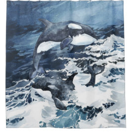 Orka's spelen in de golven douchegordijn