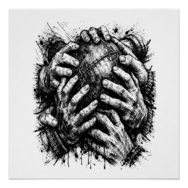 Orkney Dark Art Ink Illustratie – Grijpende handen Perfect Poster